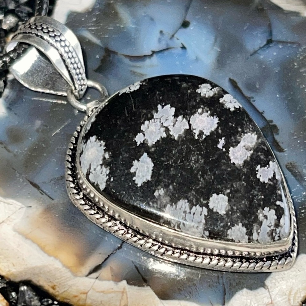 Snowflake Obsidian Pendant 2” - Picture 3 of 10
